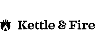 Kettle & Fire logo featuring a kettle and flame, representing quality broth products for performance marketing and affiliate tracking.