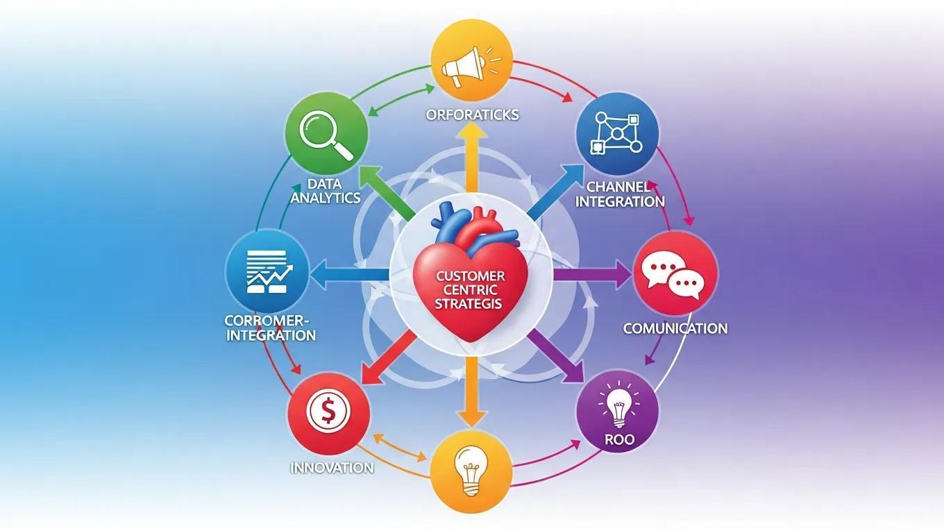 Conceptual diagram illustrating key components of a holistic marketing approach, highlighting integration and customer focus